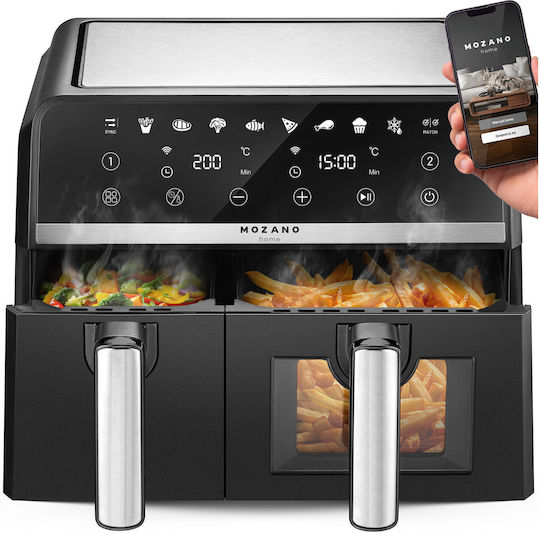 Mozano Home Mozano Home Heißluftfritteuse mit Wi-Fi & Doppelter Abnehmbarer Behälter 9l Schwarz