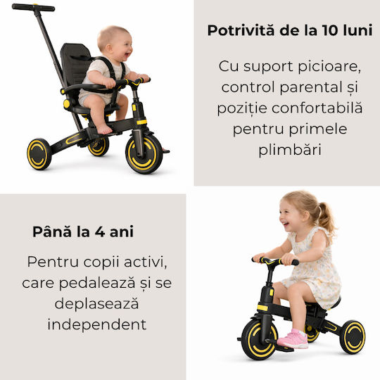 Kidizi Tricicletă Pliabilă și Transformabilă 5 în 1 Neagră