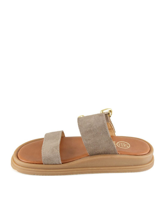 Leder Flache Sandalen Für Damen Braun