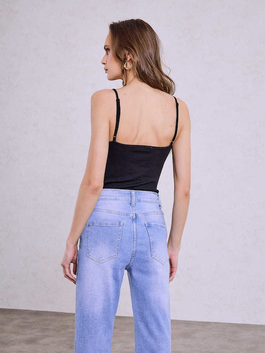 Celestino Γυναικείο Τιραντάκι Ριπ V Λαιμόκοψη Slim Fit Μαύρο