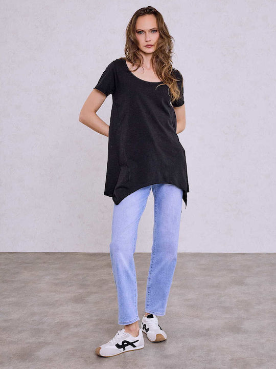 Celestino Γυναικεία Μπλούζα Ασύμμετρο Τελείωμα Loose Fit Μαύρο