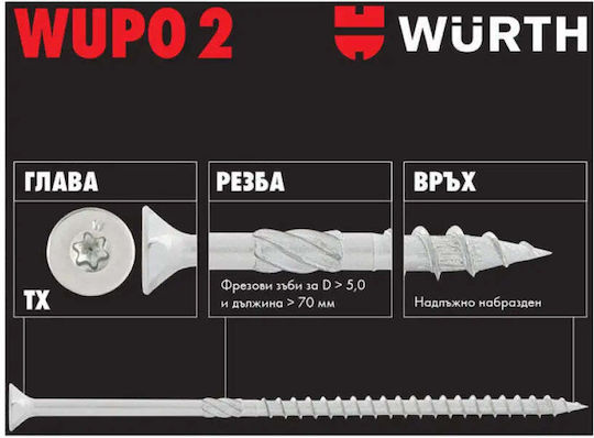 Wurth Винт с Диаметър M5 и Дължина 80mm 100 Бройки