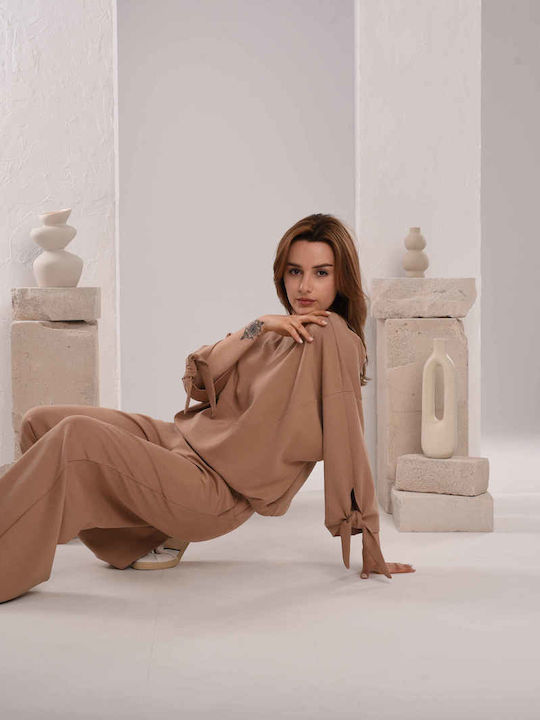 Bluza Damă Bumbac Mânecă Lungă Bej