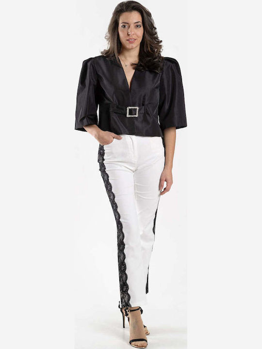 Damen Stoffhose in Gerade Bein Stil Schwarz