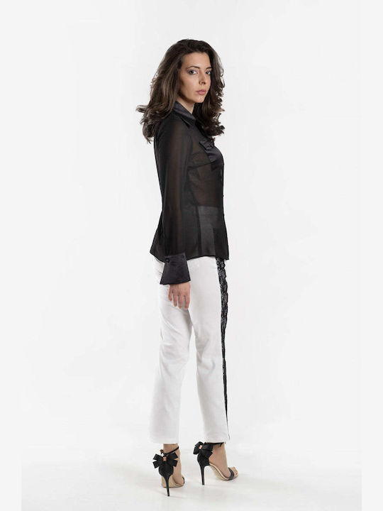 Damen Stoffhose in Gerade Bein Stil Schwarz