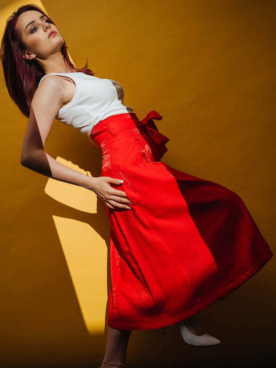 Hohe Taille Midi Damenrock Rote