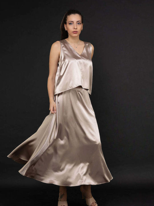 High Waist Maxi Cloche Brown Skirt
