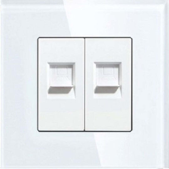 Контакт 2xRJ45 Cat5 Стъклена Рамка Бял Luxon