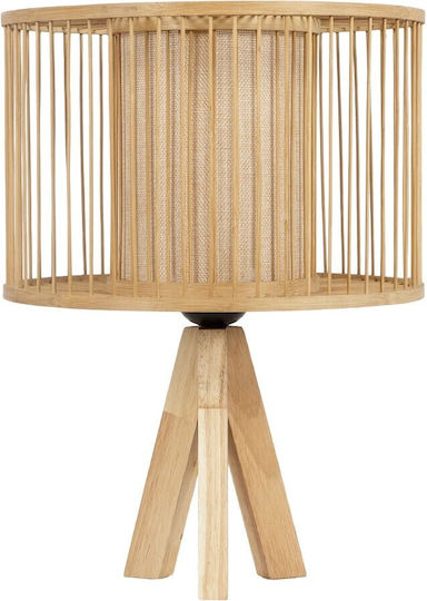 GloboStar Wooden Table Lamp for E27 Socket with Beige Shade and Base