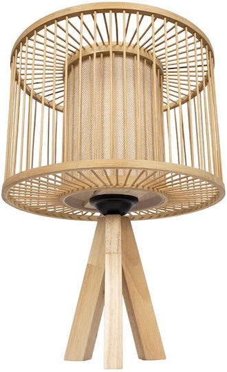 GloboStar Wooden Table Lamp for E27 Socket with Beige Shade and Base