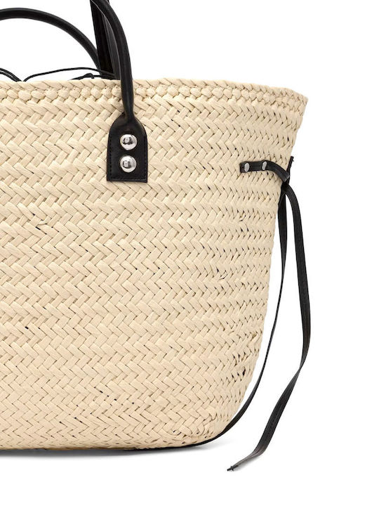 Logo Straw Women's Tote Handbag Beige