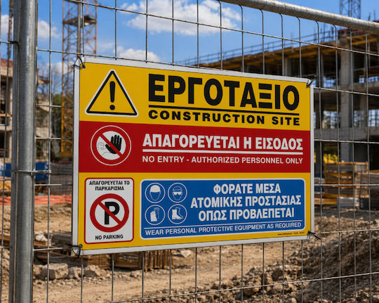 Εργοταξιο Απαγορευεται Η Εισοδος Φορατε Μεσα Ατομικης Προστασιας Πινακιδα Αλουμινιου 40χ60 Infosign 11016