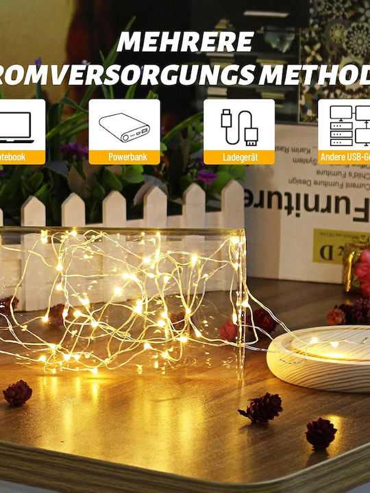 Light 8 Functions & Waterproof Connection LED Garland Lights IP65 Warm White