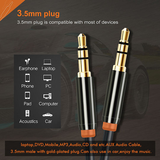 Cabletime 3,5mm Klinkenkabel 3,5mm Stecker - 3,5mm Stecker Schwarz 0,5m mit Vergoldeten Anschlüssen CT-AV311-P11G