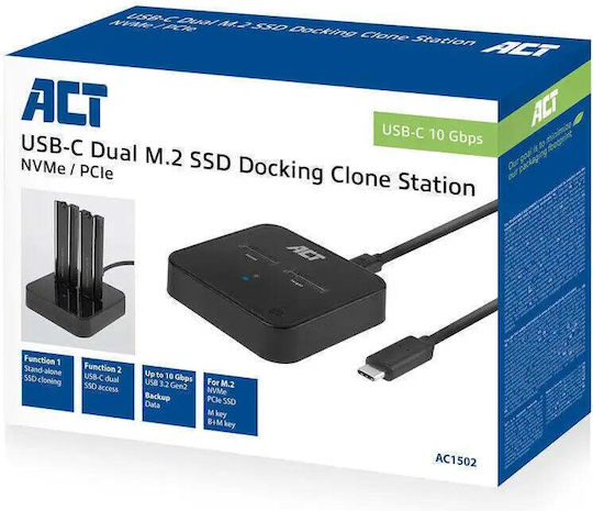 Двойна Ssd Докинг Станция Act M.2 Nvme Pcie Клониране Usb-c 3.2 Gen2 10 Gbps