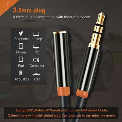 Cabletime 3,5mm Klinkenkabel 3,5mm Stecker - 3,5mm Buchse Schwarz 0,5m mit Vergoldeten Anschlüssen CT-AV311-P11FG