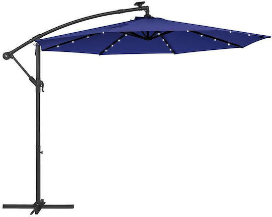 Umbrelă Suspendată Rotundă Metalică Albastru cu Bază de Susținere & Iluminare LED Φ3m