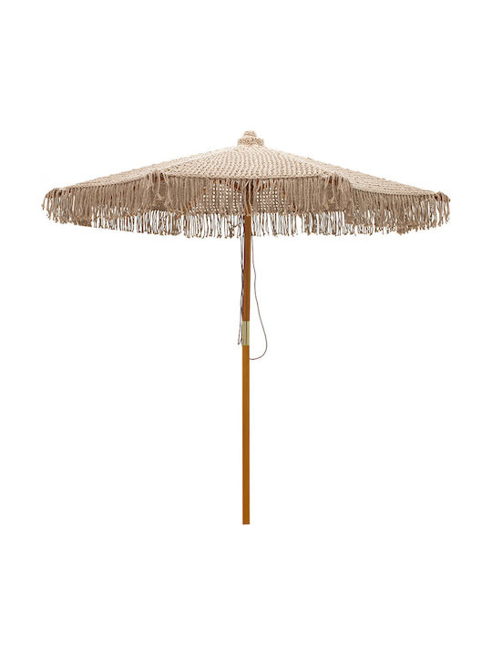 Garden & Terrace Floor Wooden Round Parasol with Flap Μπεζ