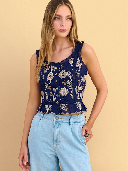 Women's Cotton Blouse with Lace Floral Multicolour