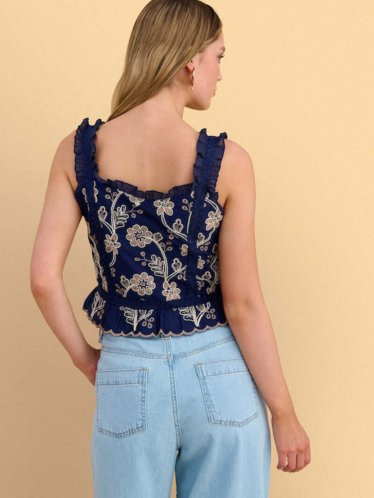 Women's Cotton Blouse with Lace Floral Multicolour