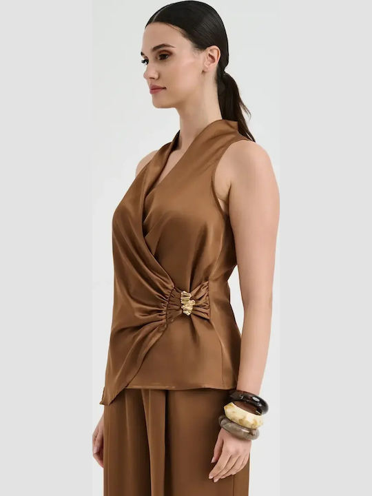 Women's Satin Brown Blouse