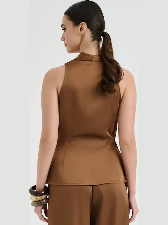 Women's Satin Brown Blouse