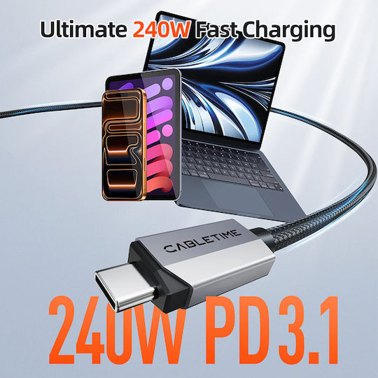 Cabletime Geflochtenes USB 2.0 Kabel USB-C männlich - USB-C 240W Schwarz 1m CT-USB4V2-AG1