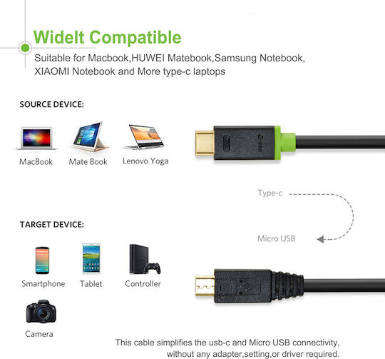 Cabletime USB 2.0 Kabel USB Typ-C männlich - micro USB-B Schwarz 1m