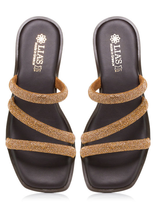 Leather Women's Flat Sandals Gold