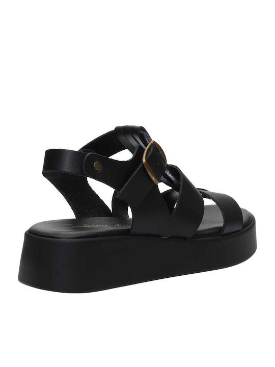 Δερμάτινα Γυναικεία Σανδάλια Gladiator Flatforms Μαύρα