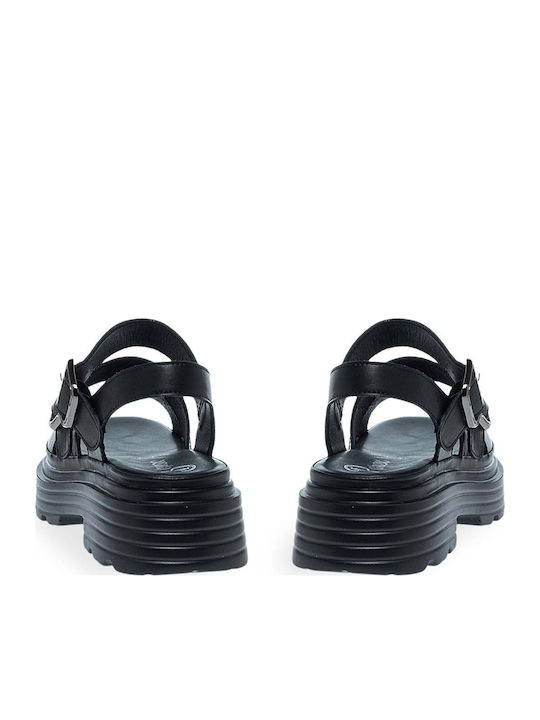 Leather Women's Flat Sandals Black