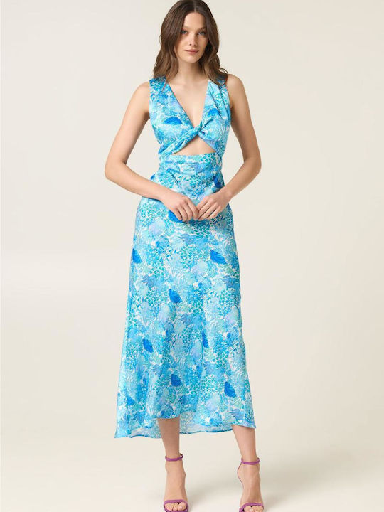 Summer Midi Evening Satin Blue Dress