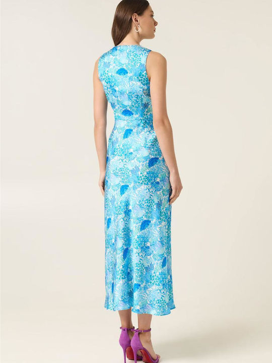 Summer Midi Evening Satin Blue Dress