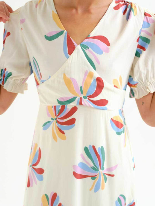 Summer Mini Dress with Ruffles Ecru