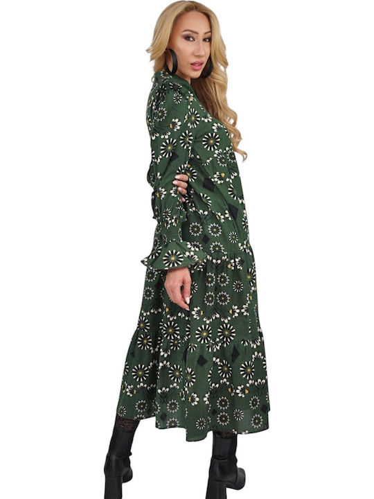 Midi Dress with Ruffles Green