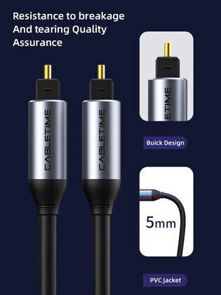 Cabletime Optical Audio Cable TOS Male - TOS Male Black 2m (CT-AV380-P04GN)