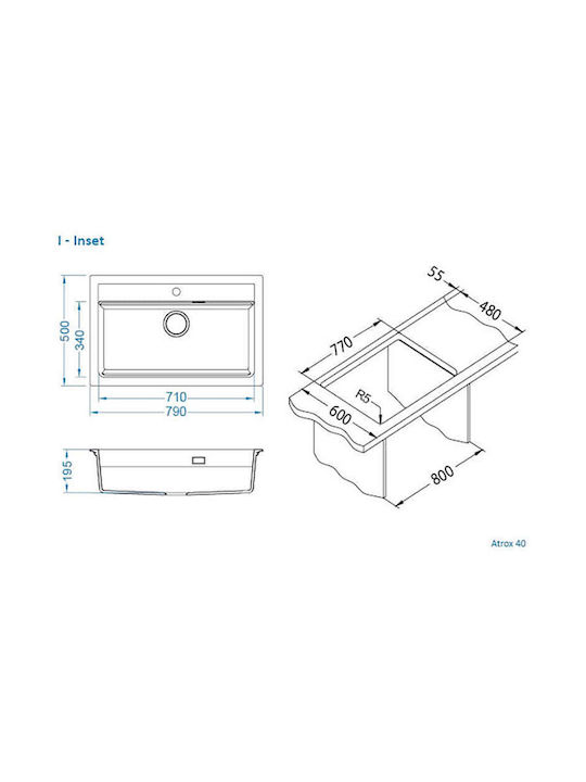 Alveus Drop-In Inox Küchenspüle mit Wasserhahn M79xP50cm Graues
