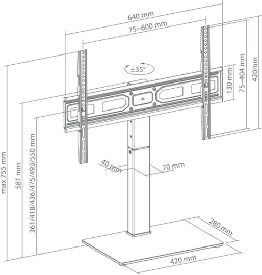 Sbox Mount Подова Стойка За Телевизор До 75" И 40kg Черна