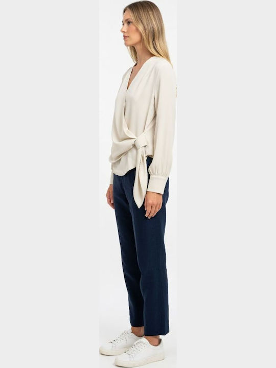 Langärmeliges Damen-Denim-Hemd Beige
