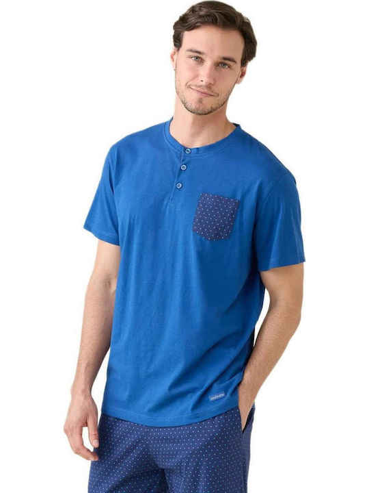 Noidinotte Καλοκαιρινή Ανδρική Πιτζάμα Βαμβακερή Μπλε
