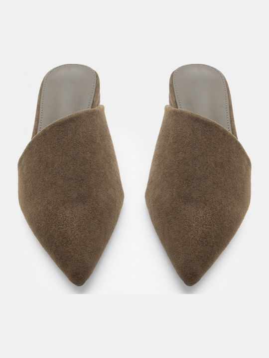 Flat Suede Mules σε Χακί Χρώμα