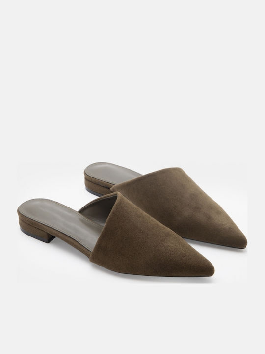 Flat Suede Mules σε Χακί Χρώμα