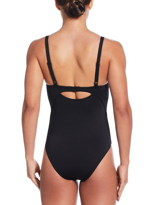 Vneck One Piece Athletic Swimsuit Black