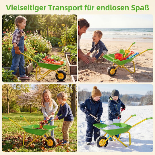 Costway Kids Handcart Plastic All Terrain Tires Boys Girls 3 Years Green 36 x 45 x 78 cm Tp10485gn