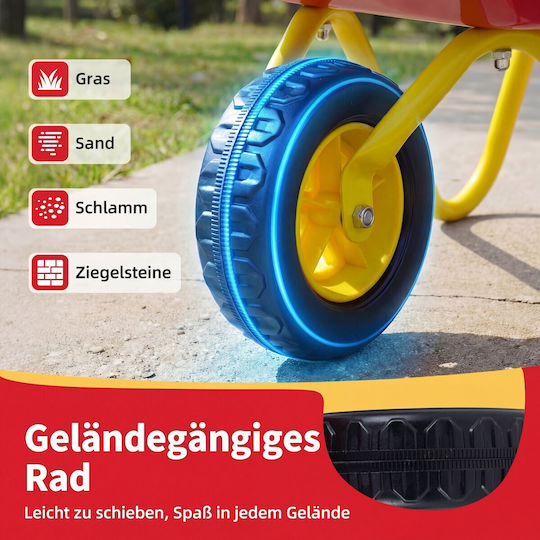 Costway Kids Garden Cart Plastic All Terrain Wheels Indoor Outdoor Red Yellow 3+ Years 36 x 45 x 78 cm Tp10485re