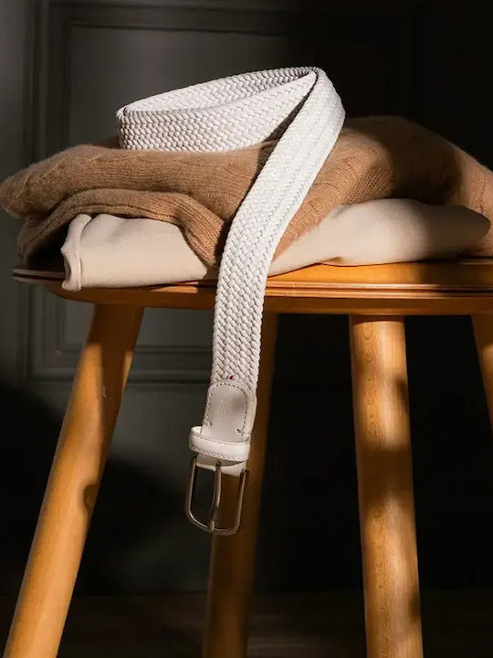 Elastic Men's Belt Made of Knitted White Artificial Leather