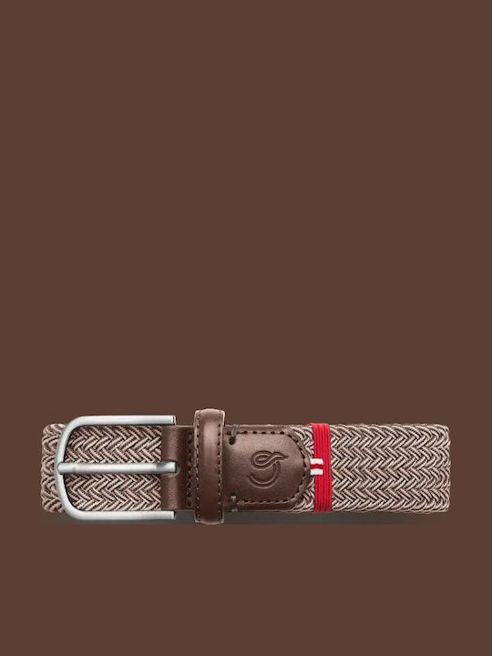 Elastic Men's Belt Knitted Brown Artificial Leather
