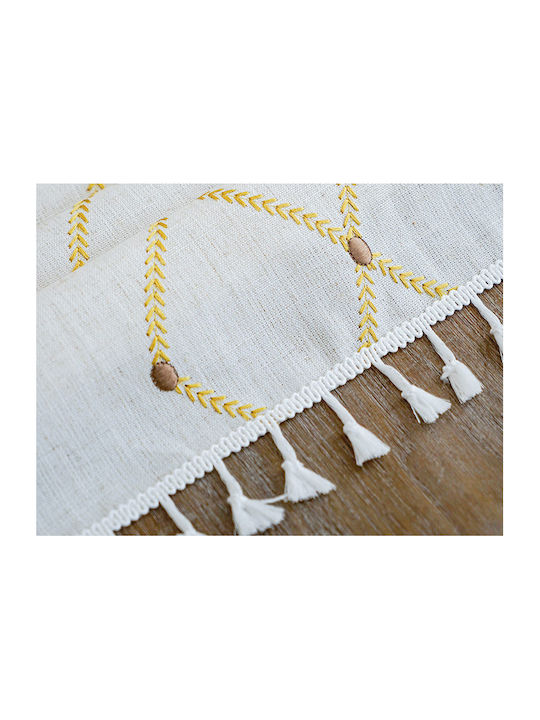 FRIPIA Leinen Tischdecke mit Goldstickerei 140x250cm