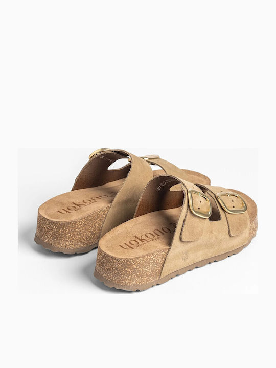 Leder Flache Sandalen Für Damen Beiges
