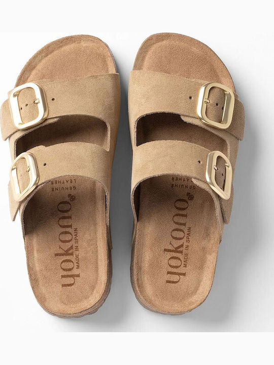 Leder Flache Sandalen Für Damen Beiges